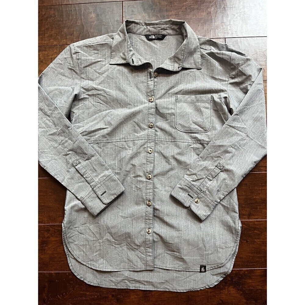 The North Face Stevie Woven Long Sleeve Button Down Shirt Hiking Gray Womens M